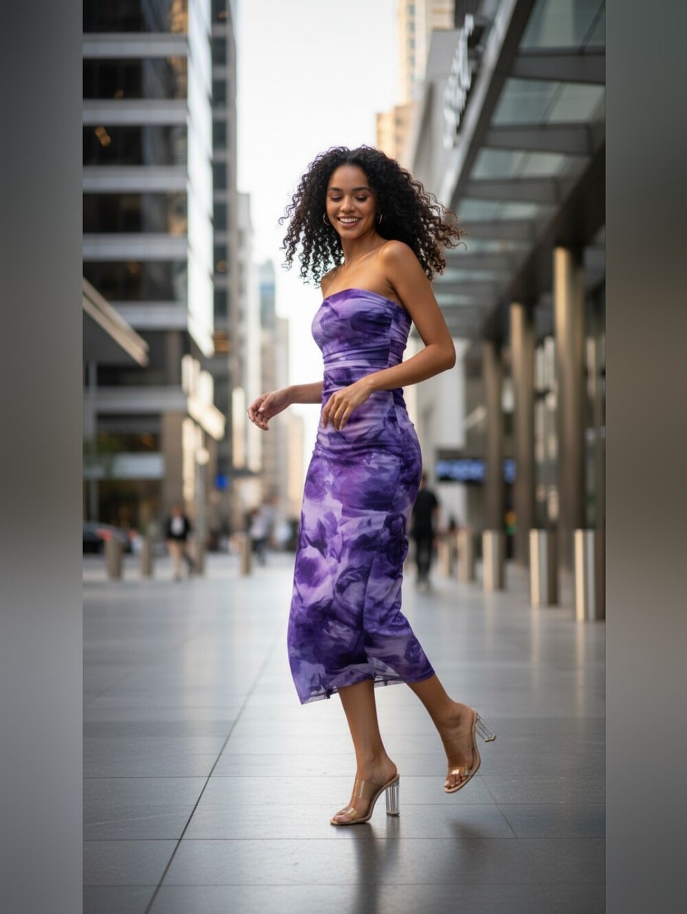 Nwt Sassified Boutique Strapless Purple Tie-Dye Midi Dress L/Xl